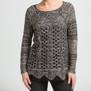 New Joseph Ribkoff Champagne/Black Top sheer size medium